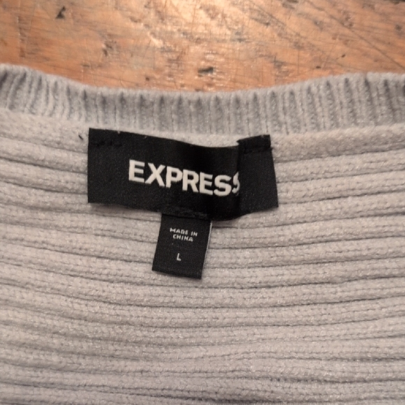 Express Slouchy Oversized Ribbed Light Gray Sweater - Picture 2 of 3